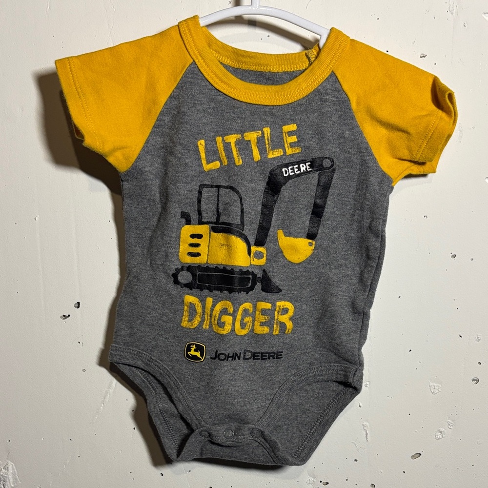 John Deere Gray and Yellow Baby Onesie